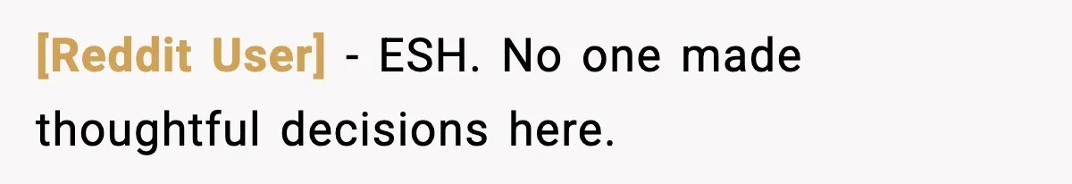 [Reddit User] - ESH. No one made thoughtful decisions here.