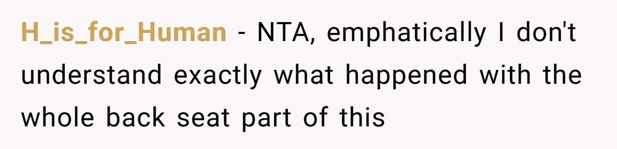 H_is_for_Human − NTA, emphatically I don't understand exactly what happened with the whole back seat part of this
