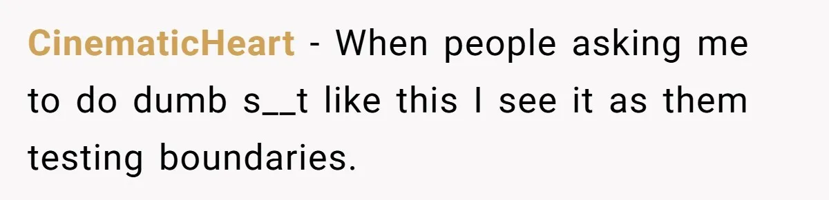 CinematicHeart − When people asking me to do dumb s__t like this I see it as them testing boundaries.