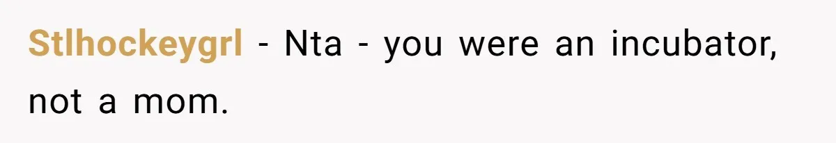 Stlhockeygrl − Nta - you were an incubator, not a mom.
