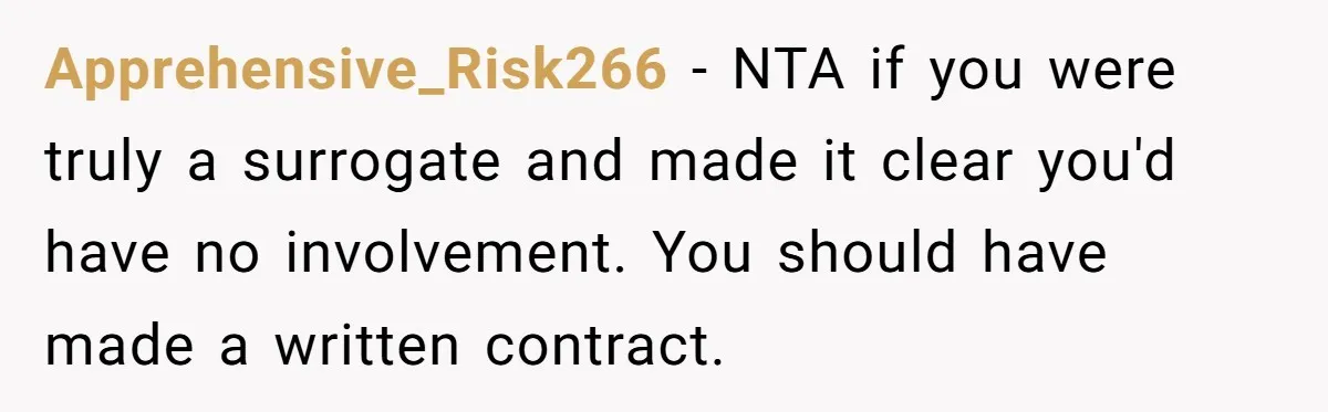 Apprehensive_Risk266 − NTA if you were truly a surrogate and made it clear you'd have no involvement. You should have made a written contract.