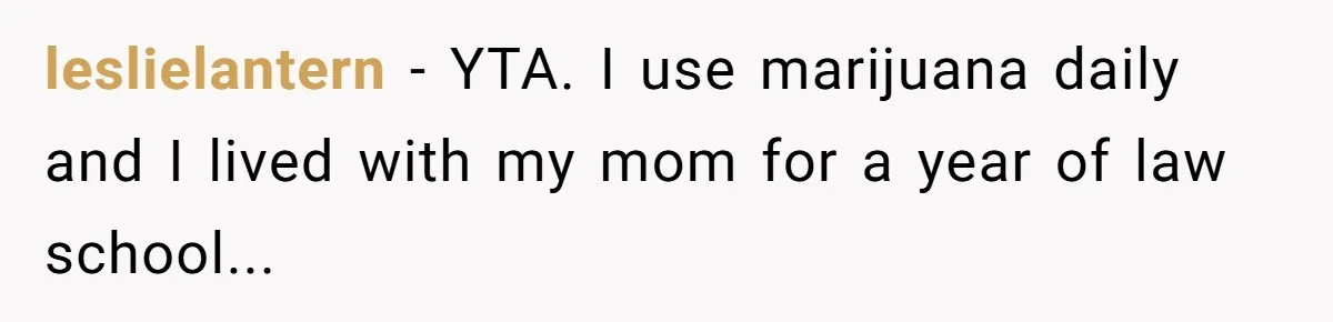 leslielantern − YTA. I use marijuana daily and I lived with my mom for a year of law school...