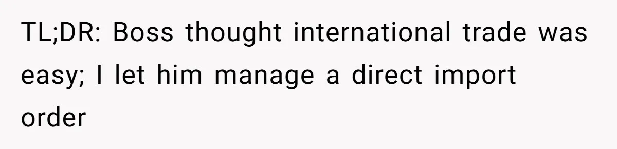 TL;DR: Boss thought international trade was easy; I let him manage a direct import order