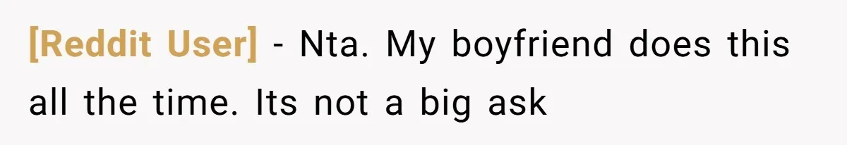 [Reddit User] − Nta. My boyfriend does this all the time. Its not a big ask