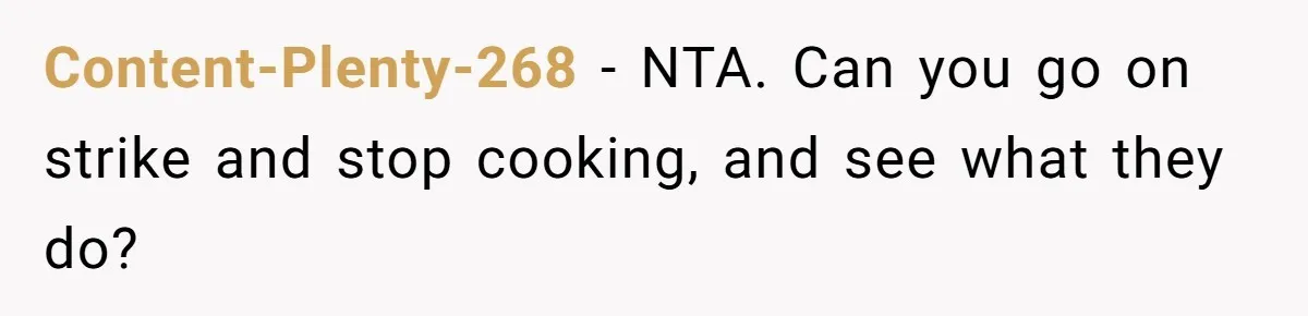 Woman Loses It After Husband And Sister Ruin Dinner She Explicitly Told Them Not To Touch Content-Plenty-268 − NTA. Can you go on strike and stop cooking, and see what they do?