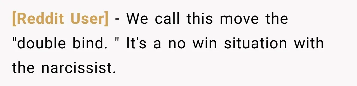 [Reddit User] − We call this move the "double bind. " It's a no win situation with the narcissist.