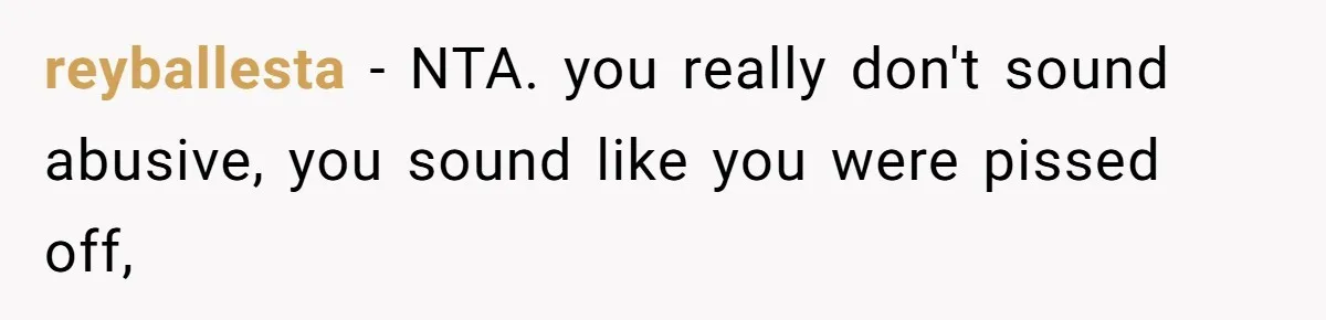 reyballesta − NTA. you really don't sound abusive, you sound like you were pissed off,
