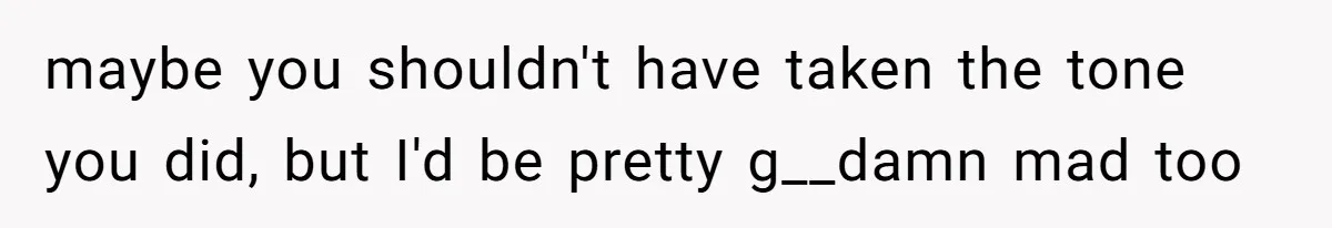maybe you shouldn't have taken the tone you did, but I'd be pretty g__damn mad too
