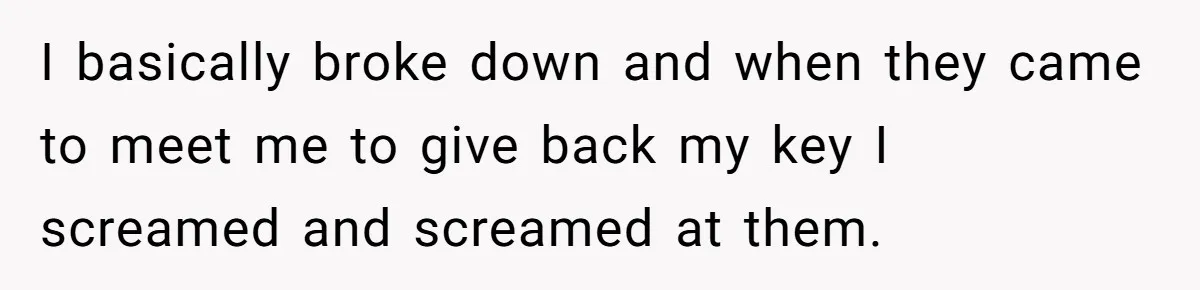 I basically broke down and when they came to meet me to give back my key I screamed and screamed at them.