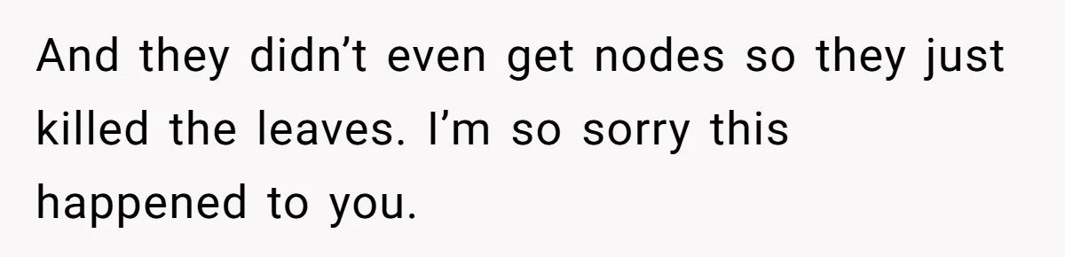 And they didn’t even get nodes so they just killed the leaves. I’m so sorry this happened to you.