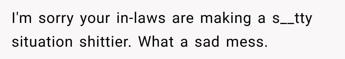 I'm sorry your in-laws are making a s__tty situation shittier. What a sad mess.