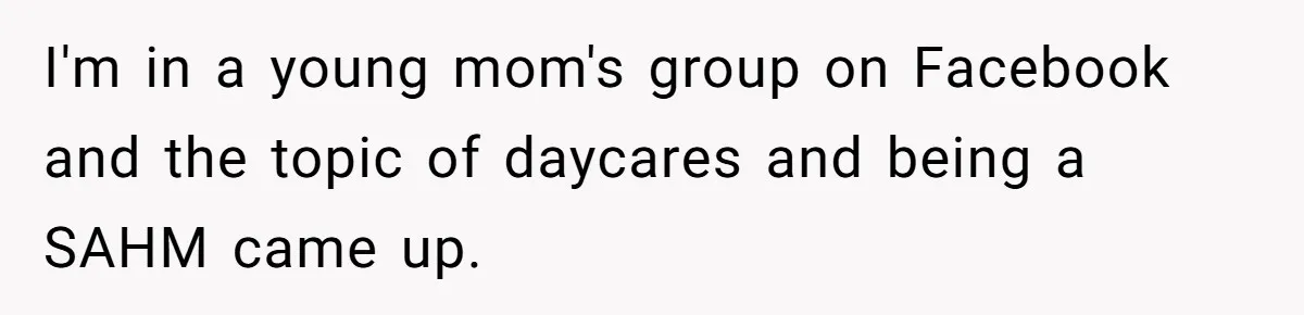 I'm in a young mom's group on Facebook and the topic of daycares and being a SAHM came up.