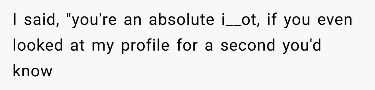 I said, "you're an absolute i__ot, if you even looked at my profile for a second you'd know