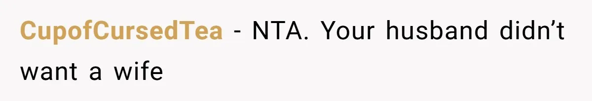 CupofCursedTea − NTA. Your husband didn’t want a wife