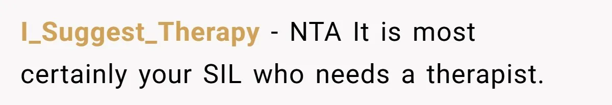 I_Suggest_Therapy − NTA It is most certainly your SIL who needs a therapist.