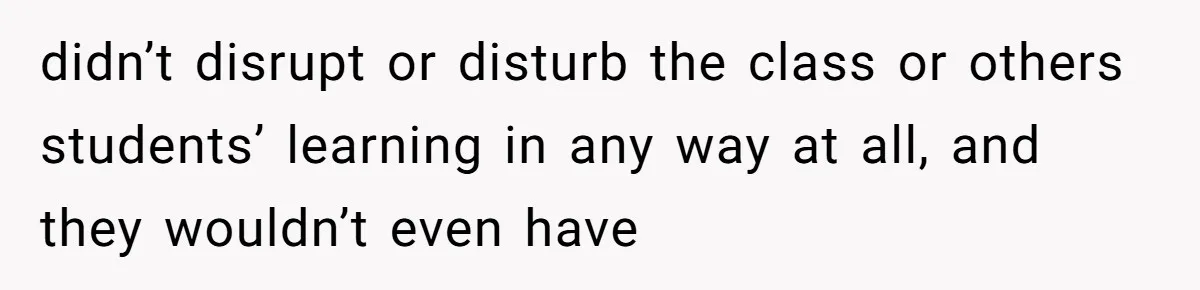 didn’t disrupt or disturb the class or others students’ learning in any way at all, and they wouldn’t even have