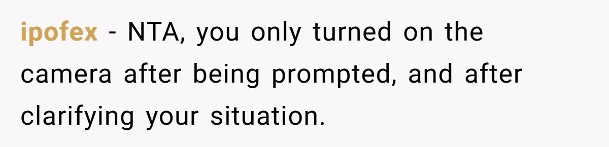 ipofex − NTA, you only turned on the camera after being prompted, and after clarifying your situation.