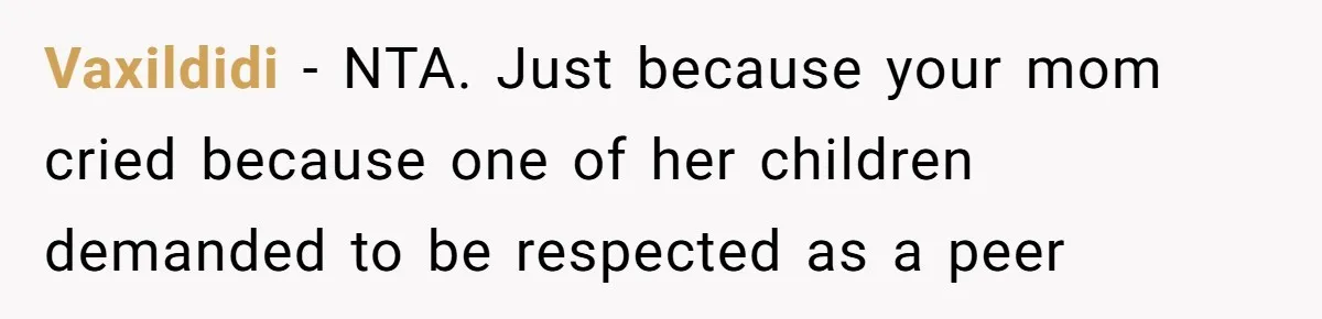 Vaxildidi − NTA. Just because your mom cried because one of her children demanded to be respected as a peer