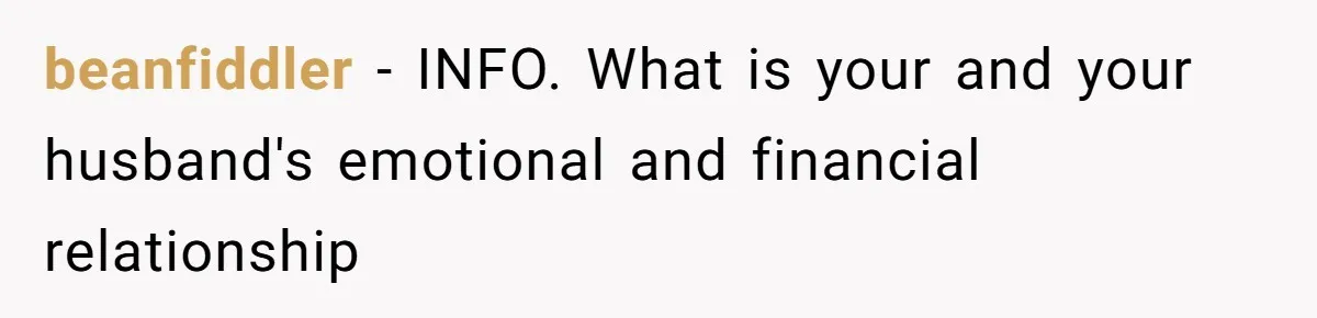 beanfiddler − INFO. What is your and your husband's emotional and financial relationship