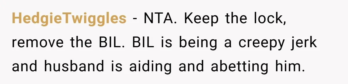 HedgieTwiggles - NTA. Keep the lock, remove the BIL. BIL is being a creepy jerk and husband is aiding and abetting him.