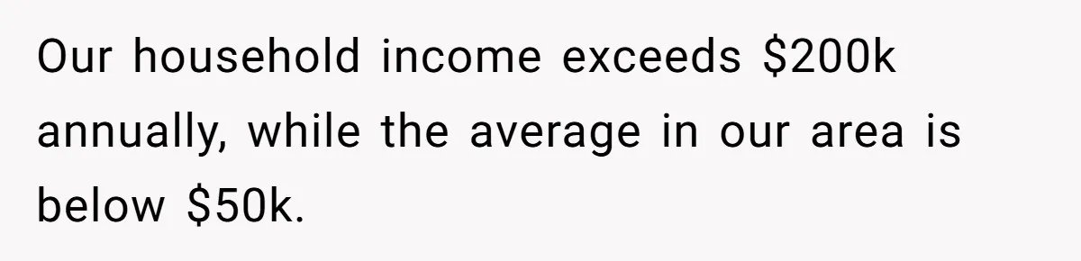 Our household income exceeds $200k annually, while the average in our area is below $50k.