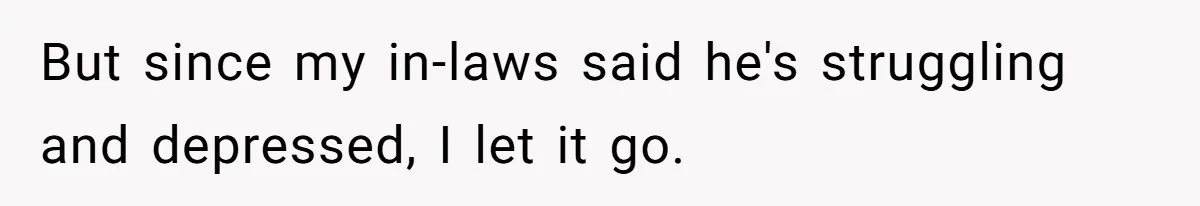 But since my in-laws said he's struggling and depressed, I let it go.