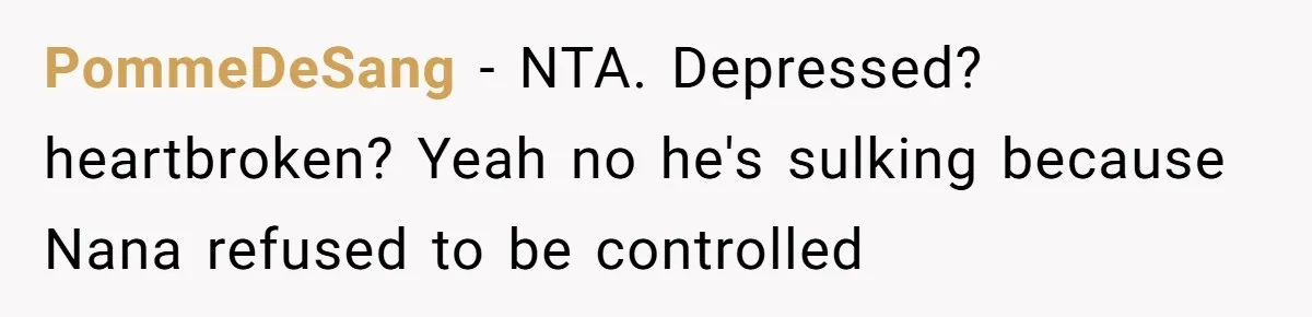 PommeDeSang − NTA. Depressed? heartbroken? Yeah no he's sulking because Nana refused to be controlled