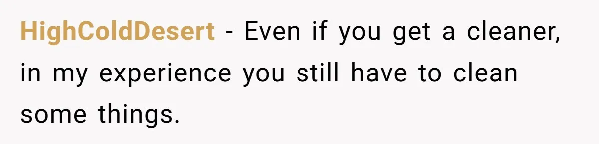 HighColdDesert − Even if you get a cleaner, in my experience you still have to clean some things.