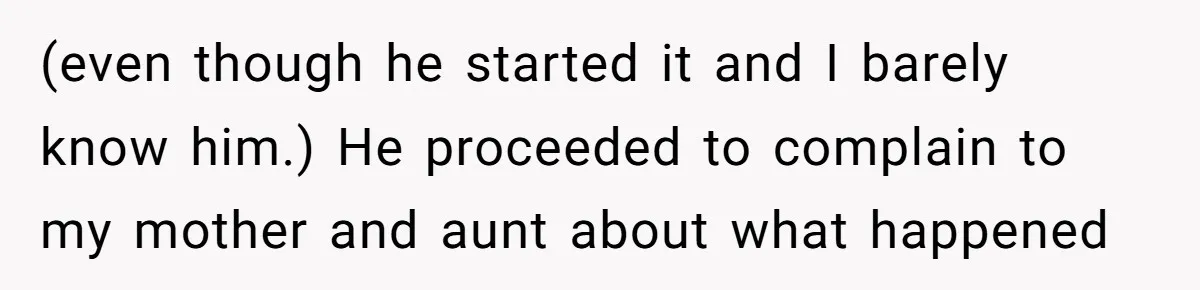 (even though he started it and I barely know him.) He proceeded to complain to my mother and aunt about what happened
