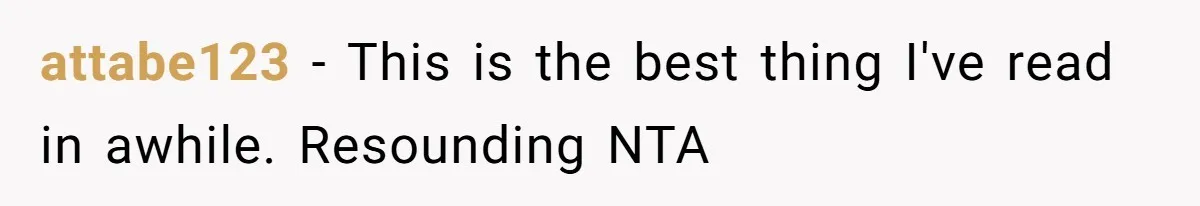 attabe123 − This is the best thing I've read in awhile. Resounding NTA
