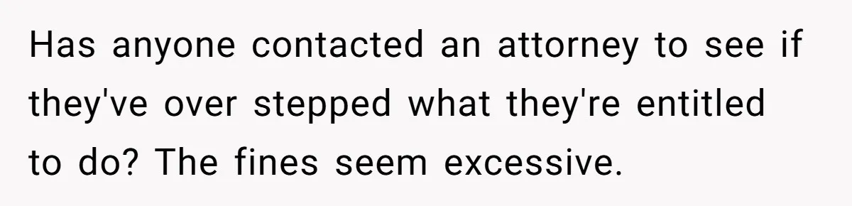 Has anyone contacted an attorney to see if they've over stepped what they're entitled to do? The fines seem excessive.