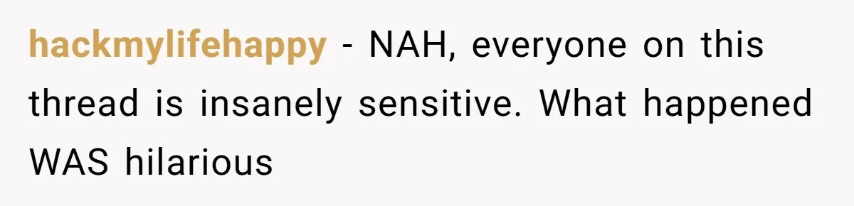 hackmylifehappy − NAH, everyone on this thread is insanely sensitive. What happened WAS hilarious