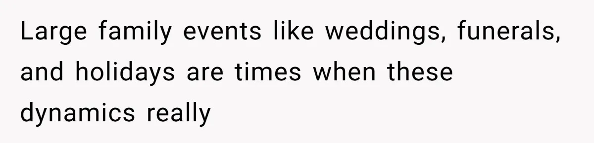 Large family events like weddings, funerals, and holidays are times when these dynamics really