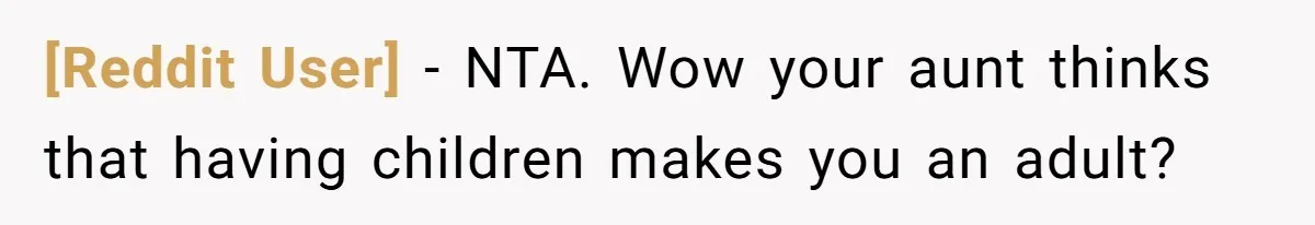 [Reddit User] − NTA. Wow your aunt thinks that having children makes you an adult?