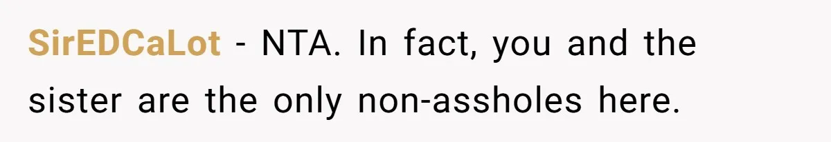 SirEDCaLot − NTA. In fact, you and the sister are the only non-assholes here.
