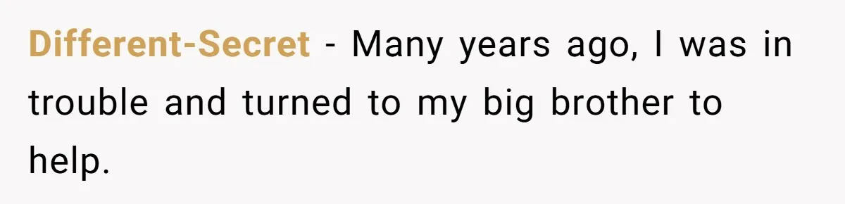 Different-Secret − Many years ago, I was in trouble and turned to my big brother to help.