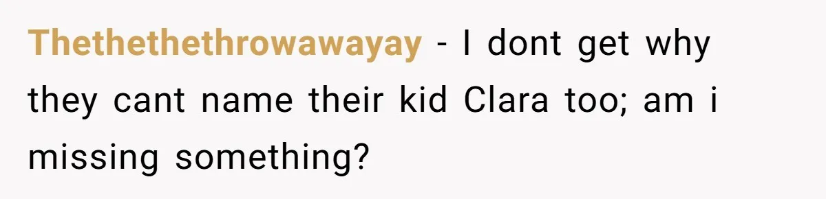 Mom Refused To Change Baby’s Name, Threatened To Cut Off Son Financially Thethethethrowawayay − I dont get why they cant name their kid Clara too; am i missing something?