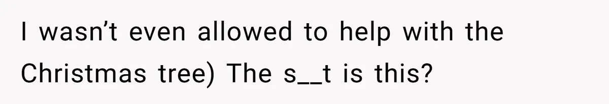 I wasn’t even allowed to help with the Christmas tree) The s__t is this?