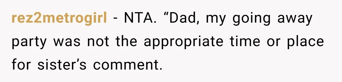 Woman Claps Back At Sister After Being Publicly Labeled A “DEI Hire” At Her Going-Away Party rez2metrogirl − NTA. “Dad, my going away party was not the appropriate time or place for sister’s comment.