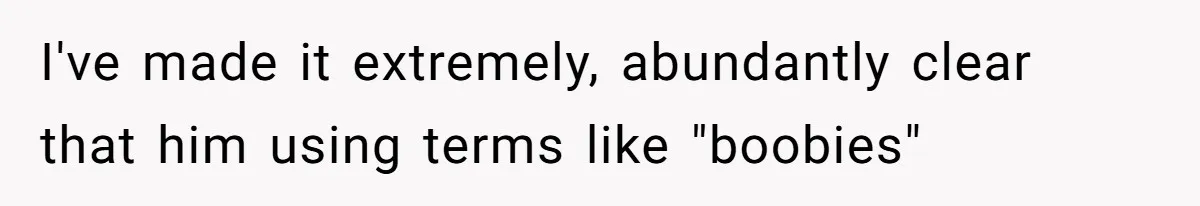 I've made it extremely, abundantly clear that him using terms like "boobies"