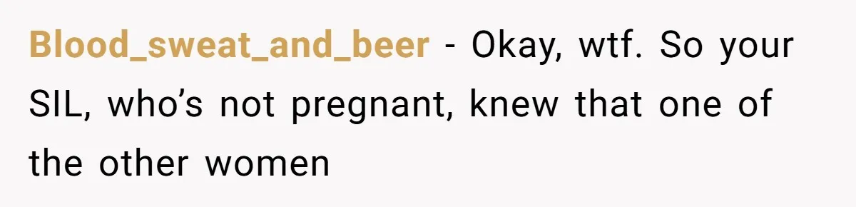 Blood_sweat_and_beer − Okay, wtf. So your SIL, who’s not pregnant, knew that one of the other women