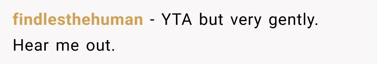 findlesthehuman − YTA but very gently. Hear me out.