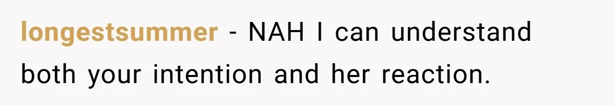 longestsummer − NAH I can understand both your intention and her reaction.