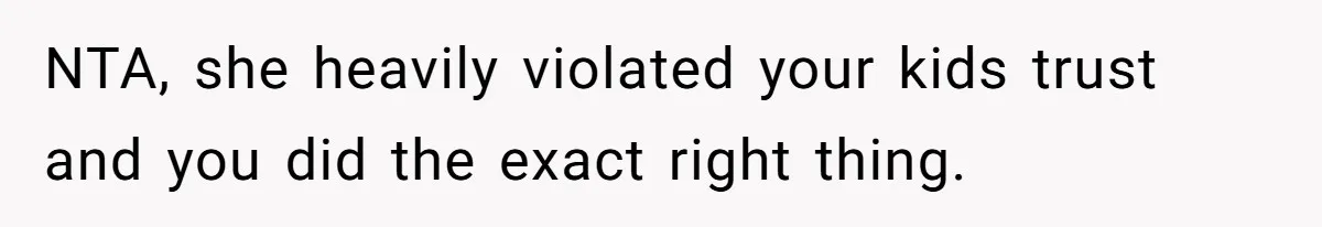 NTA, she heavily violated your kids trust and you did the exact right thing.