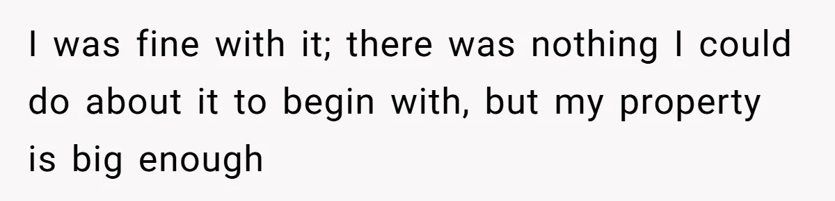 I was fine with it; there was nothing I could do about it to begin with, but my property is big enough