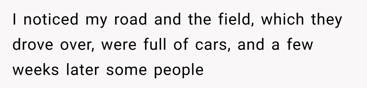 I noticed my road and the field, which they drove over, were full of cars, and a few weeks later some people