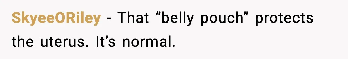 SkyeeORiley - That “belly pouch” protects the uterus. It’s normal.