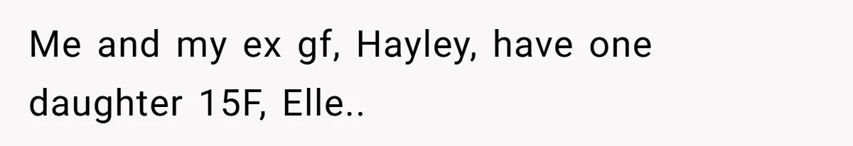 Me and my ex gf, Hayley, have one daughter 15F, Elle..
