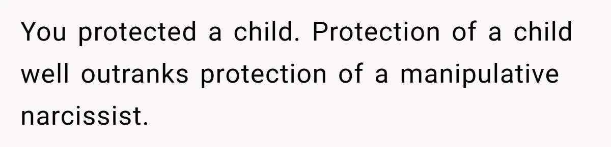You protected a child. Protection of a child well outranks protection of a manipulative narcissist.