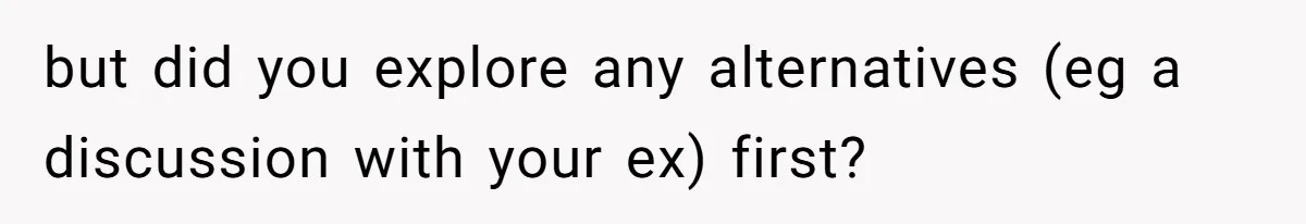 but did you explore any alternatives (eg a discussion with your ex) first?